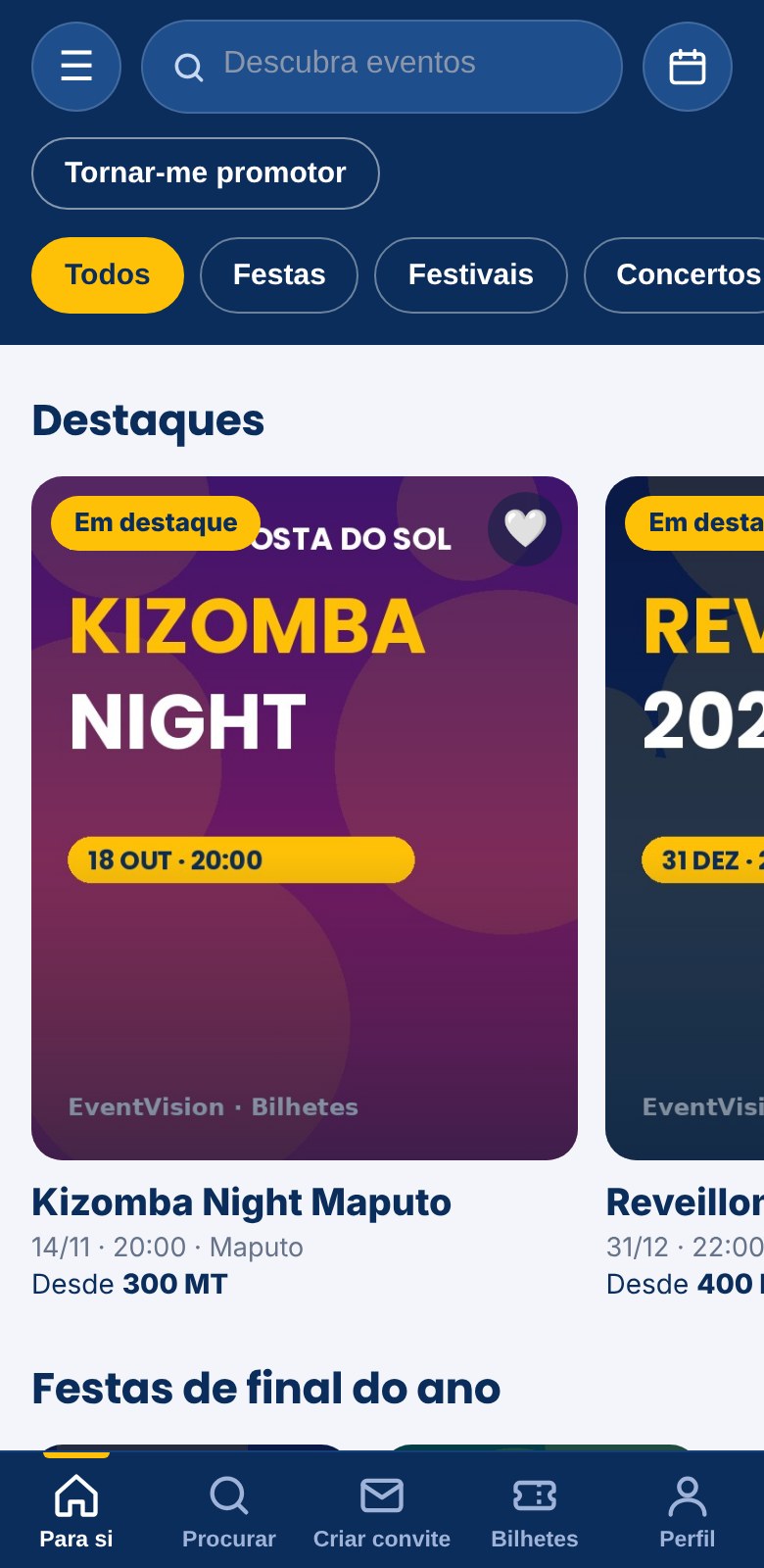 Ecrã inicial da app